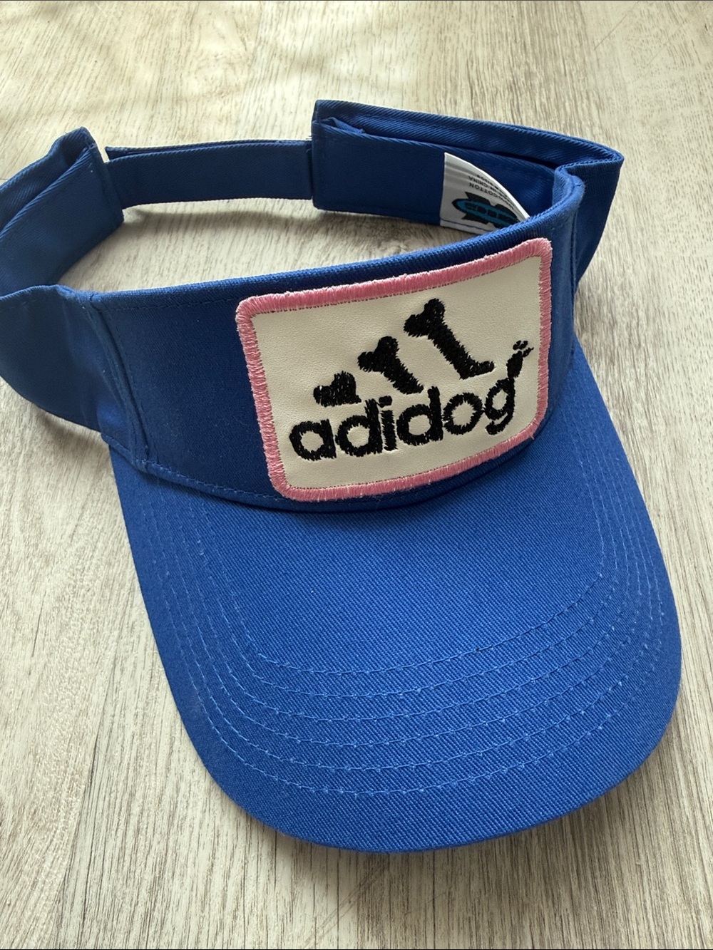 Blue Visor Cap with Pink Trim Embroidered Patch